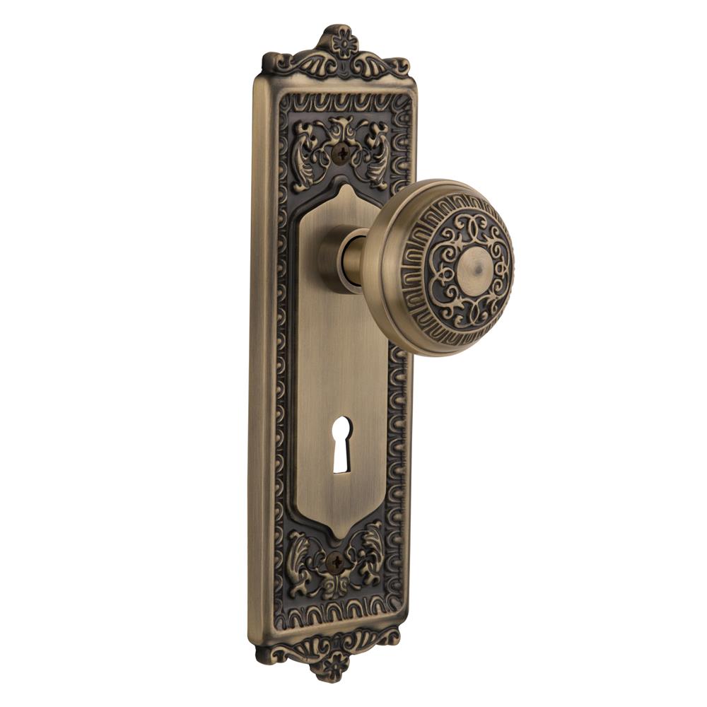 Nostalgic Warehouse EADEAD Mortise Egg and Dart Plate with Egg and Dart Knob and Keyhole in Antique Brass